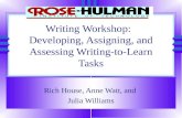 Writing Workshop: Developing, Assigning, and Assessing Writing-to-Learn Tasks Rich House, Anne Watt, and Julia Williams.