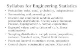 Syllabus for Engineering Statistics Probability: rules, cond. probability, independence Summarising and presenting data Discrete and continuous random.
