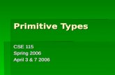 Primitive Types CSE 115 Spring 2006 April 3 & 7 2006.