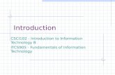 Introduction CSCI102 - Introduction to Information Technology B ITCS905 - Fundamentals of Information Technology.