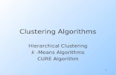 1 Clustering Algorithms Hierarchical Clustering k -Means Algorithms CURE Algorithm.