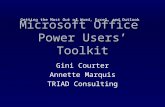 Microsoft Office Power Users’ Toolkit Gini Courter Annette Marquis TRIAD Consulting Getting the Most Out of Word, Excel, and Outlook.