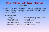 The Tide of War Turns Section 4 How did the Battles of Vicksburg and Gettysburg change the course of the Civil War? Vocabulary: siegeGettysburg Address.