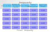 Jeopardy $100 Intro to Parties History of Two-Party System Minor Parties Party Organization Important People $200 $300 $400 $500 $400 $300 $200 $100 $500.