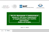 WCO Revenue Conference Mexico’s 20 years experience of implementing the NAFTA agreement, Rules of Origin July 1 st, 2014.
