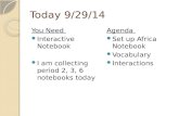 Today 9/29/14 You Need Interactive Notebook I am collecting period 2, 3, 6 notebooks today Agenda Set up Africa Notebook Vocabulary Interactions.