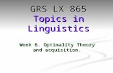 Week 6. Optimality Theory and acquisition. GRS LX 865 Topics in Linguistics.