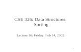 1 CSE 326: Data Structures: Sorting Lecture 16: Friday, Feb 14, 2003.