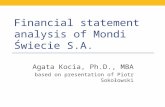 Financial statement analysis of Mondi Świecie S.A. Agata Kocia, Ph.D., MBA based on presentation of Piotr Sokołowski.