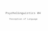 Psycholinguistics 04 Perception of Language. Structure of Speech Perception of Isolated Speech Segments Perception of Continuous Speech Perception of.