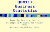 QBM117 Business Statistics Descriptive Statistics Descriptive Measures for Grouped Data Percentiles and Box Plots.