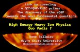 High Energy Heavy Ion Physics Quo Vadis ? Rene Bellwied Wayne State University (bellwied@physics.wayne.edu)bellwied@physics.wayne.edu Link to cosmology.
