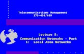 Telecommunications Management 273-436/635 Lecture 5: Communication Networks - Part 1: Local Area Networks.