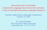 Structured and Accountable Classroom Language Use Across the Curricula: A Key to Strengthening Dual Language Programs Dr. Kate Kinsella San Francisco State.