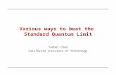 Various ways to beat the Standard Quantum Limit Yanbei Chen California Institute of Technology.