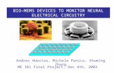 BIO-MEMS DEVICES TO MONITOR NEURAL ELECTRICAL CIRCUITRY Andres Huertas, Michele Panico, Shuming Zhang ME 381 Final Project, Dec 4th, 2003