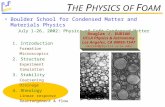 T HE P HYSICS OF F OAM Boulder School for Condensed Matter and Materials Physics July 1-26, 2002: Physics of Soft Condensed Matter 1. Introduction Formation.