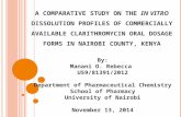A COMPARATIVE STUDY ON THE IN VITRO DISSOLUTION PROFILES OF COMMERCIALLY AVAILABLE CLARITHROMYCIN ORAL DOSAGE FORMS IN NAIROBI COUNTY, KENYA By: Manani.