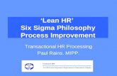 ‘Lean HR’ Six Sigma Philosophy Process Improvement Transactional HR Processing Paul Rains. MIPP.