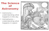 The Science of Astronomy Astronomy – understanding what happens in the sky Astrophysics – understanding what happens in space.