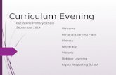 Curriculum Evening Buckstone Primary School September 2014 Welcome Personal Learning Plans Literacy Numeracy Website Outdoor Learning Rights Respecting.