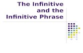 The Infinitive and the Infinitive Phrase What is an Infinitive? An infinitive looks like a verb, but it begins with â€œTOâ€‌, and it functions as a noun