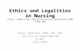 Ethics and Legalities in Nursing  Vicki Thornley, MSN, RN, CNE and Alicia Anger MSN,RN N-401.