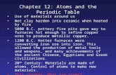 Chapter 12: Atoms and the Periodic Table Use of materials around us Wet clay harden into ceramic when heated by fire 5000 B.C. pottery fire pits gave way.