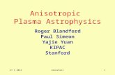 27 i 2012AronsFest1 Anisotropic Plasma Astrophysics Roger Blandford Paul Simeon Yajie Yuan KIPAC Stanford.