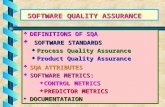 SOFTWARE QUALITY ASSURANCE SOFTWARE QUALITY ASSURANCE  DEFINITIONS OF SQA  SOFTWARE STANDARDS  Process Quality Assurance  Product Quality Assurance.