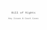 Bill of Rights Key Issues & Court Cases. First Amendment Congress shall make no law respecting an establishment of religion, or prohibiting the free exercise.