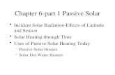 Chapter 6-part 1 Passive Solar Incident Solar Radiation-Effects of Latitude and Season Solar Heating through Time Uses of Passive Solar Heating Today –Passive.