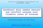 Southeast Asia summer monsoon and rainfall seasons over climatic zones of Vietnam Presented by Nguyen Thi Hien Thuan Melbourne, 9-14 Dec 2012 INSTITUTE.