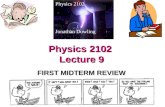 Physics 2102 Lecture 9 FIRST MIDTERM REVIEW Physics 2102 Jonathan Dowling.