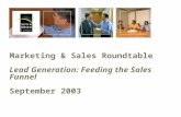 Marketing & Sales Roundtable Lead Generation: Feeding the Sales Funnel September 2003.