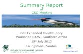 Summary Report of CSO Meeting GEF Expanded Constituency Workshop (ECW), Southern Africa 15 th July 2013 Livingstone, Zambia ().