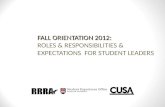 FALL ORIENTATION 2012: FALL ORIENTATION 2012: ROLES & RESPONSIBILITIES & EXPECTATIONS FOR STUDENT LEADERS.