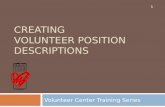 CREATING VOLUNTEER POSITION DESCRIPTIONS Volunteer Center Training Series 1.