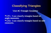 Classifying Triangles Unit 4C-Triangle Geometry LT1: I can classify triangles based on angle measures. LT2: I can classify triangles based on side measures.