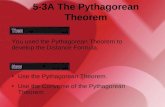 5-3A The Pythagorean Theorem You used the Pythagorean Theorem to develop the Distance Formula. Use the Pythagorean Theorem. Use the Converse of the Pythagorean