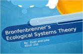 Bronfenbrenner’s Ecological Systems Theory By: Evan and Julia EDUC 250.