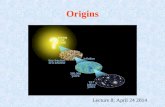 Origins Lecture 8; April 24 2014. Previously on Origins (Prof Tutino) Giordano Bruno and Renassaince Science The debate over heliocentrism: the Galileo.