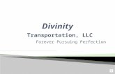 Forever Pursuing Perfection The mission of Divinity Transportation, LLC is to provide our shippers reliable shipping services in a prompt and timely.