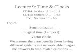 Lecture 9: Time & Clocks CDK4: Sections 11.1 – 11.4 CDK5: Sections 14.1 – 14.4 TVS: Sections 6.1 – 6.2 Topics: Synchronization Logical time (Lamport) Vector.