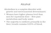 Alcohol & Drug Abuse : The Downward Spiral. Alcohol Alcoholism is a complex disorder with genetic and environmental determinants. Women have higher plasma.