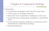 1 Chapter 9: Cooperative Strategy Overview: Cooperative strategies and why firms use them Three types of strategic alliances Business-level cooperative.