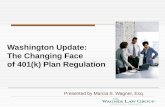Washington Update: The Changing Face of 401(k) Plan Regulation Presented by Marcia S. Wagner, Esq.