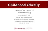 Childhood Obesity Dennette Fend, NP William Beaumont Hospital Nutrition and Preventive Medicine Outpatient Breastfeeding Clinic March 28, 2014 Health Outcomes.