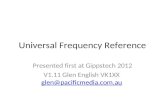 Universal Frequency Reference Presented first at Gippstech 2012 V1.11 Glen English VK1XX glen@pacificmedia.com.au glen@pacificmedia.com.au.