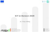 ICT in Horizon 2020 Dr. Thies Wittig. ICT related topics in the WP 2014-15 Excellent Science: Advanced research to uncover radically new technological.